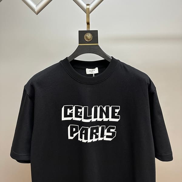 確保済みセリーヌ 偽物 レギュラー コッンジャージー Tシャツ ブラック Cej26062